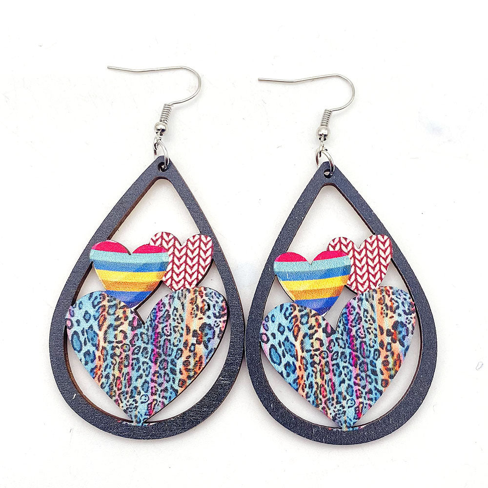 Wholesale Valentine's Day Rainbow LOVE LGBT Wooden Earrings